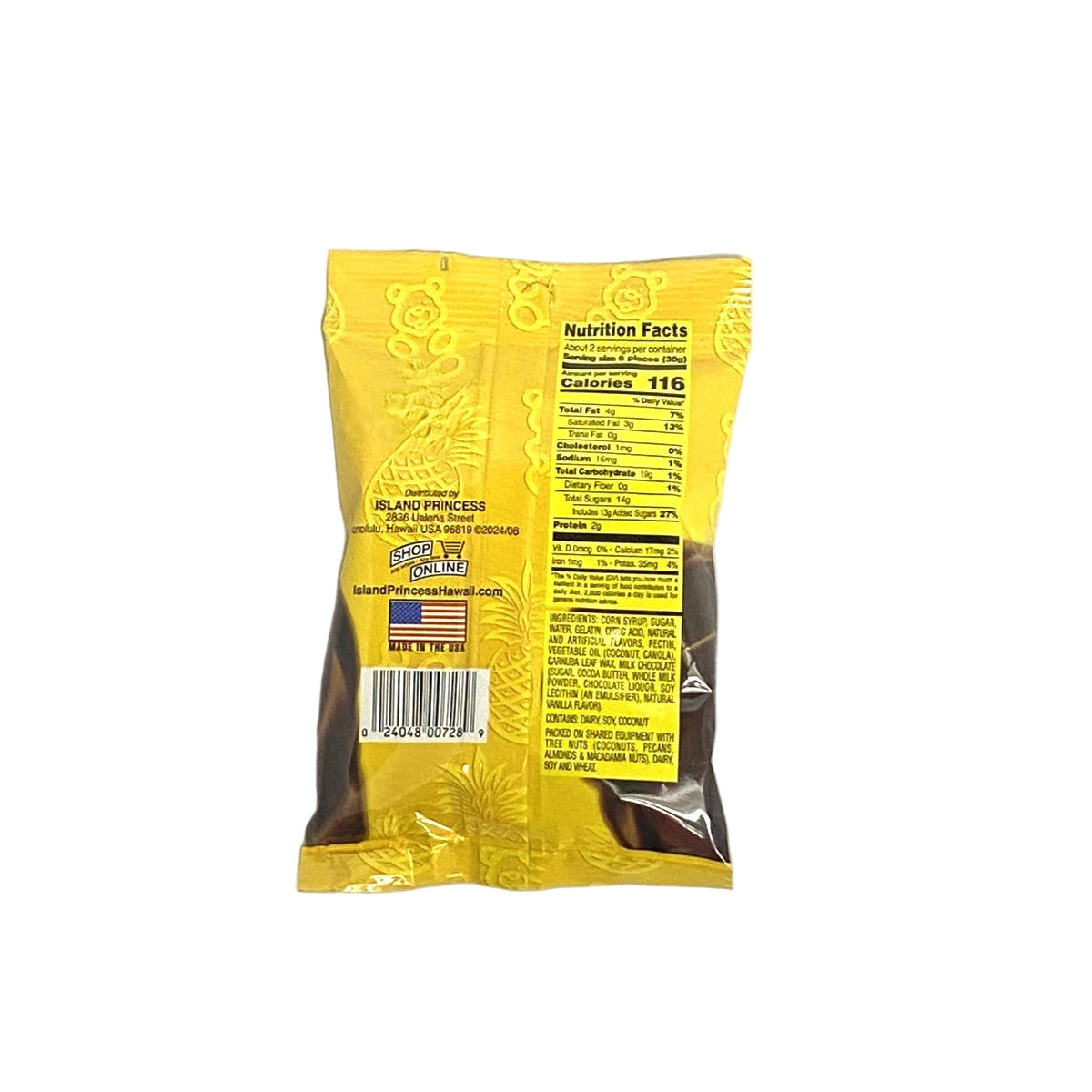 CHOCOLATE COVERED PINEAPPLE GUMMI BEAR 2.5oz SNACK BAG (3 BAGS)