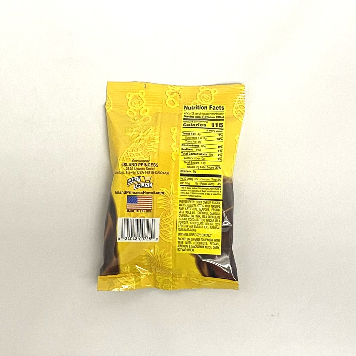 CHOCOLATE COVERED PINEAPPLE GUMMI BEAR 2.5oz SNACK BAG (3 BAGS)